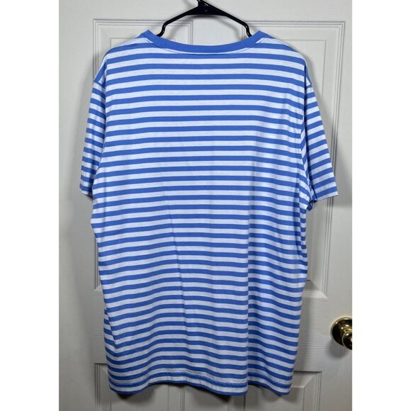 Mens XL Lands End Blue & White Striped Crewneck Short Sleeve T-Shirt 100% Cotton - Picture 9 of 9